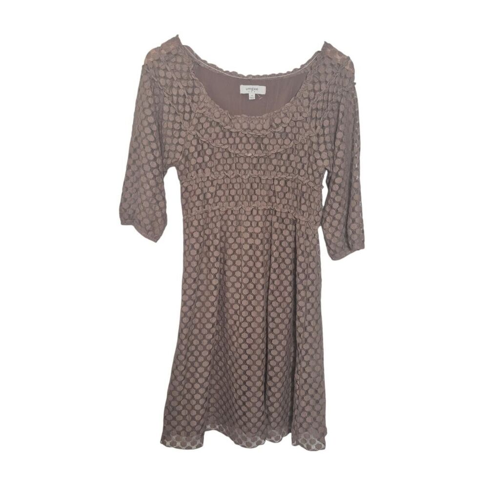 Umgee Brown Lace Polka Dot Dress Ruffles Cottage Coquette Size Medium